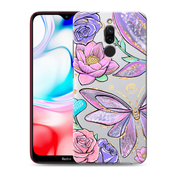 Силиконовый чехол на Xiaomi RedMi 8 с принтом Бабочки и цветы Силиконовый чехол на Xiaomi RedMi 8 с принтом Бабочки и цветы