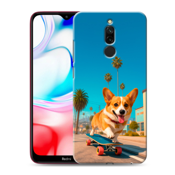 Силиконовый чехол на Xiaomi RedMi 8 с принтом Корги на скейте Силиконовый чехол на Xiaomi RedMi 8 с принтом Корги на скейте