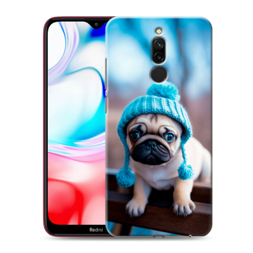 Силиконовый чехол на Xiaomi RedMi 8 с принтом Мопс в шапке Силиконовый чехол на Xiaomi RedMi 8 с принтом Мопс в шапке