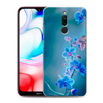 Силиконовый чехол на Xiaomi RedMi 8 с принтом Голубые цветы Силиконовый чехол на Xiaomi RedMi 8 с принтом Голубые цветы