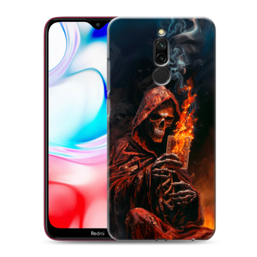 Силиконовый чехол на Xiaomi RedMi 8 с принтом Скелет и карты Силиконовый чехол на Xiaomi RedMi 8 с принтом Скелет и карты