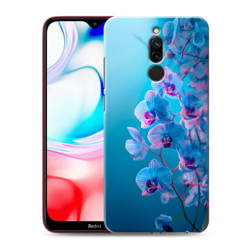 Силиконовый чехол на Xiaomi RedMi 8 с принтом голубые орхидеи Силиконовый чехол на Xiaomi RedMi 8 с принтом голубые орхидеи