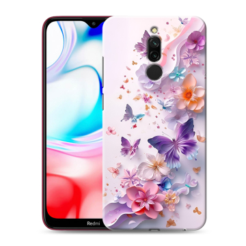 Силиконовый чехол на Xiaomi RedMi 8 с принтом цветы бабочки