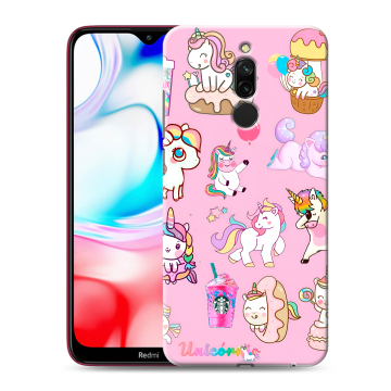 Силиконовый чехол на Xiaomi RedMi 8 с принтом розовые единороги Силиконовый чехол на Xiaomi RedMi 8 с принтом розовые единороги