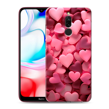Силиконовый чехол на Xiaomi RedMi 8 с принтом розовые сердечки Силиконовый чехол на Xiaomi RedMi 8 с принтом розовые сердечки