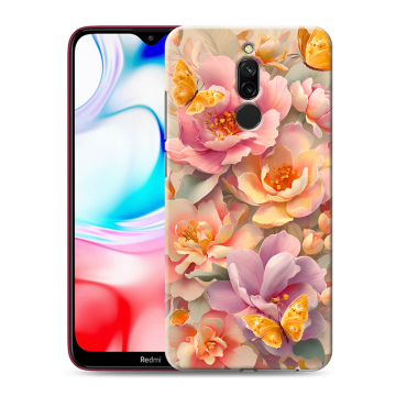 Силиконовый чехол на Xiaomi RedMi 8 с принтом Цветы и бабочки Силиконовый чехол на Xiaomi RedMi 8 с принтом Цветы и бабочки