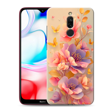 Силиконовый чехол на Xiaomi RedMi 8 с принтом Цветы и бабочки Силиконовый чехол на Xiaomi RedMi 8 с принтом Цветы и бабочки