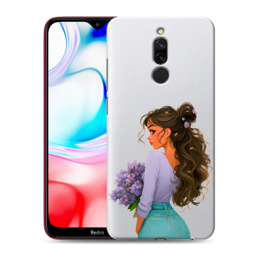 Силиконовый чехол на Xiaomi RedMi 8 с принтом девушка цветы Силиконовый чехол на Xiaomi RedMi 8 с принтом девушка цветы