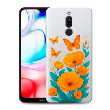 Силиконовый чехол на Xiaomi RedMi 8 с принтом цветы бабочки Силиконовый чехол на Xiaomi RedMi 8 с принтом цветы бабочки