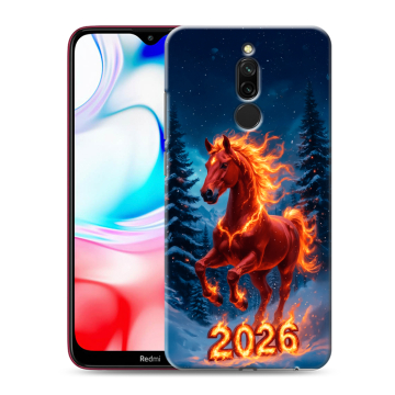 Силиконовый чехол на Xiaomi RedMi 8 с принтом Новый год коня Силиконовый чехол на Xiaomi RedMi 8 с принтом Новый год коня