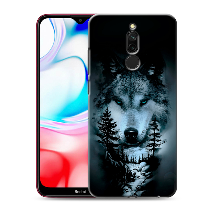 Силиконовый противоударный чехол на Xiaomi RedMi 8 с принтом Лесной волк Силиконовый противоударный чехол на Xiaomi RedMi 8 с принтом Лесной волк