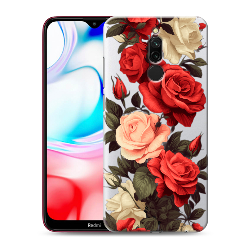 Силиконовый противоударный чехол на Xiaomi RedMi 8 с принтом Розы Силиконовый противоударный чехол на Xiaomi RedMi 8 с принтом Розы