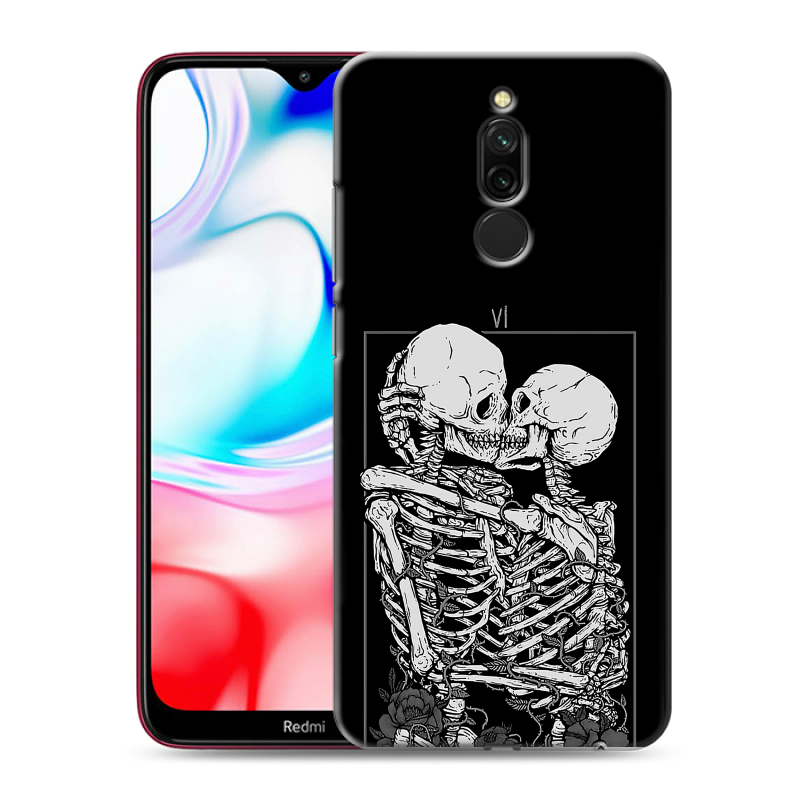 Силиконовый противоударный чехол на Xiaomi RedMi 8 с принтом Поцелуй скелетов Силиконовый противоударный чехол на Xiaomi RedMi 8 с принтом Поцелуй скелетов