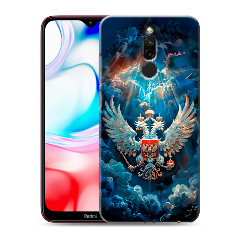 Силиконовый противоударный чехол на Xiaomi RedMi 8 с принтом Герб флаг России Силиконовый противоударный чехол на Xiaomi RedMi 8 с принтом Герб флаг России