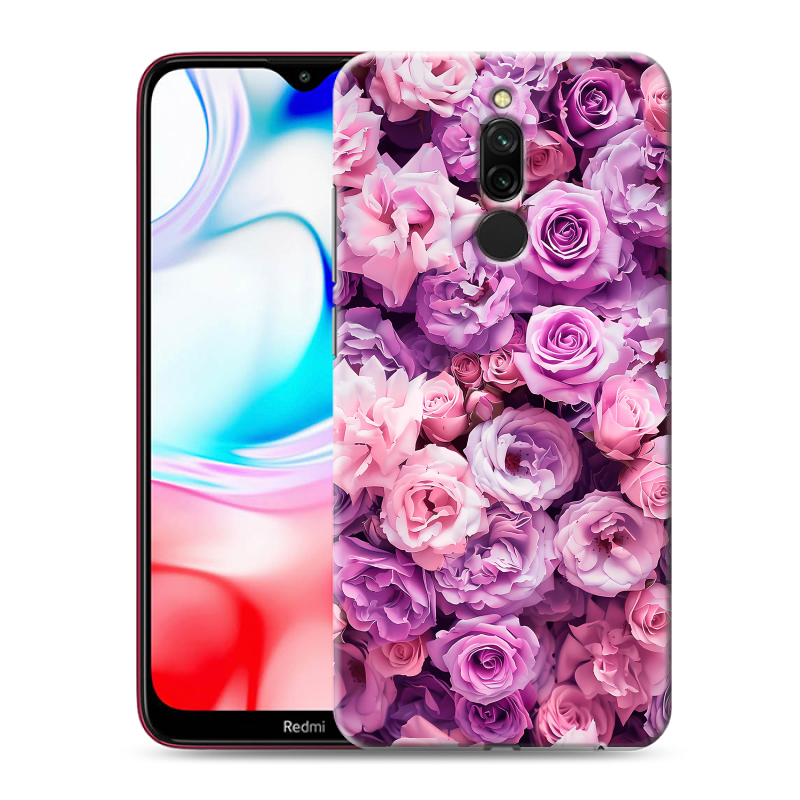 Силиконовый противоударный чехол на Xiaomi RedMi 8 с принтом лавандовые розы Силиконовый противоударный чехол на Xiaomi RedMi 8 с принтом лавандовые розы