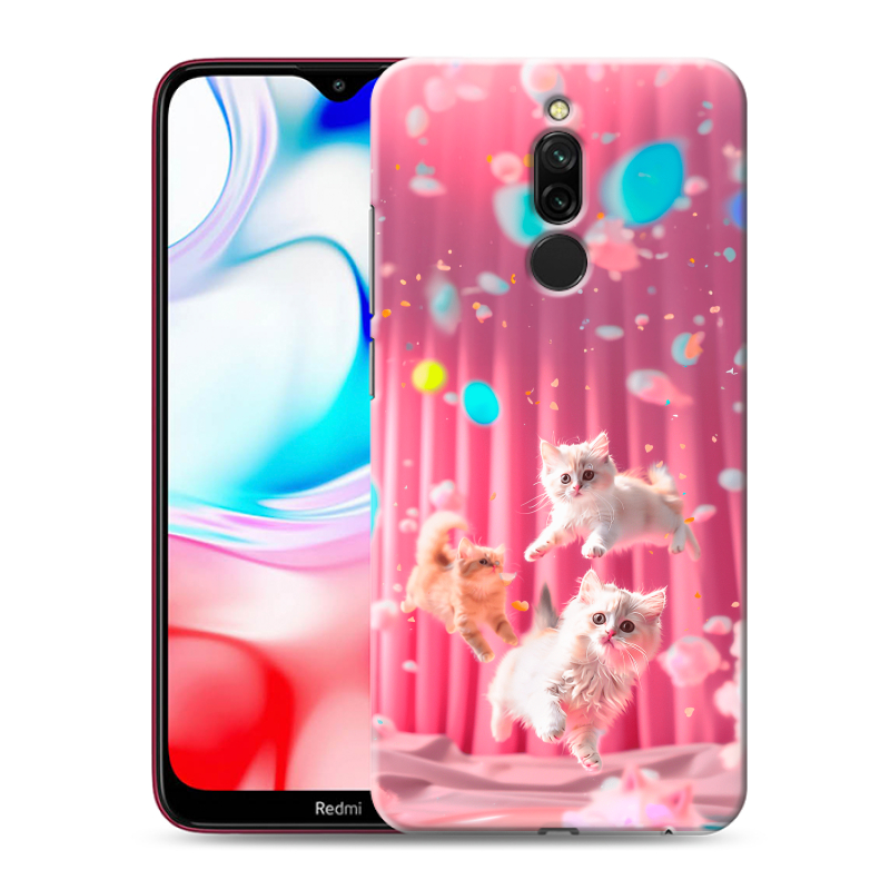 Силиконовый противоударный чехол на Xiaomi RedMi 8 с принтом милые котики Силиконовый противоударный чехол на Xiaomi RedMi 8 с принтом милые котики