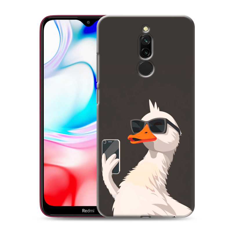 Силиконовый противоударный чехол на Xiaomi RedMi 8 с принтом утка в очках Силиконовый противоударный чехол на Xiaomi RedMi 8 с принтом утка в очках