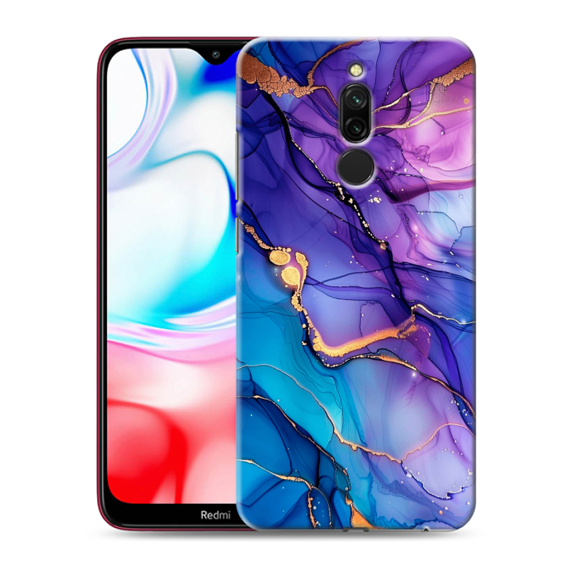 Силиконовый противоударный чехол на Xiaomi RedMi 8 с принтом синий мрамор Силиконовый противоударный чехол на Xiaomi RedMi 8 с принтом синий мрамор