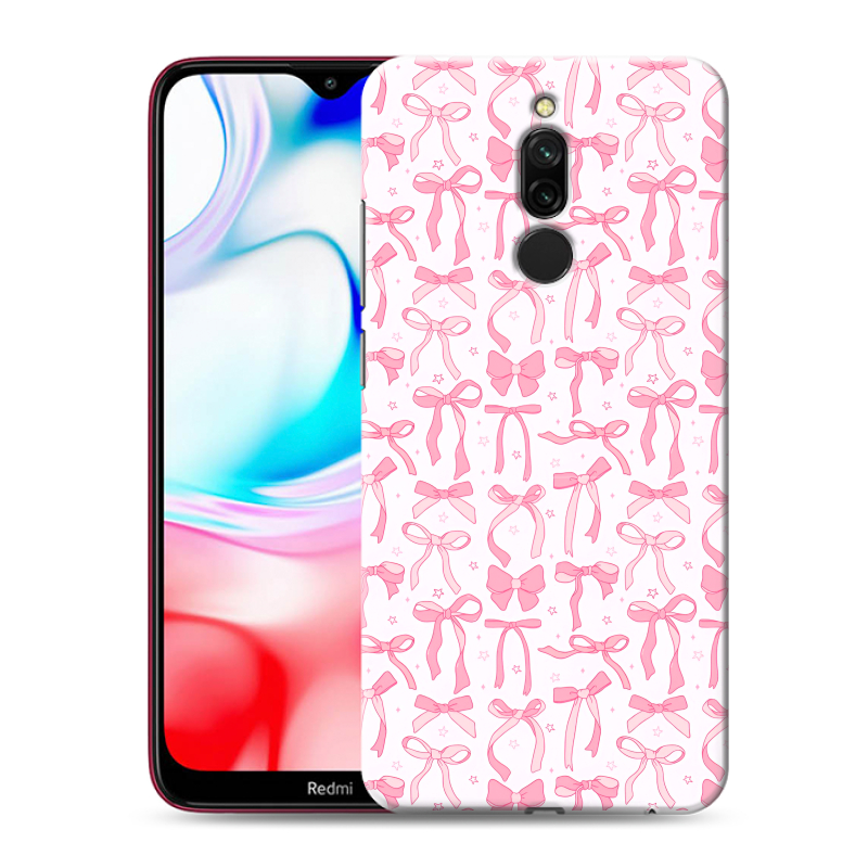 Силиконовый противоударный чехол на Xiaomi RedMi 8 с принтом Розовые бантики Силиконовый противоударный чехол на Xiaomi RedMi 8 с принтом Розовые бантики