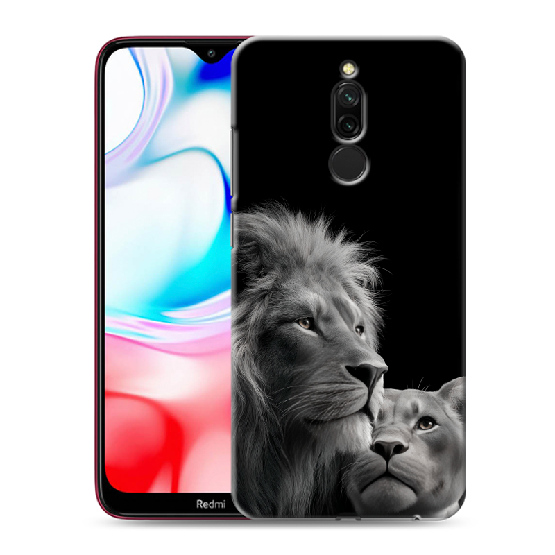 Силиконовый противоударный чехол на Xiaomi RedMi 8 с принтом Лев кошки Силиконовый противоударный чехол на Xiaomi RedMi 8 с принтом Лев кошки