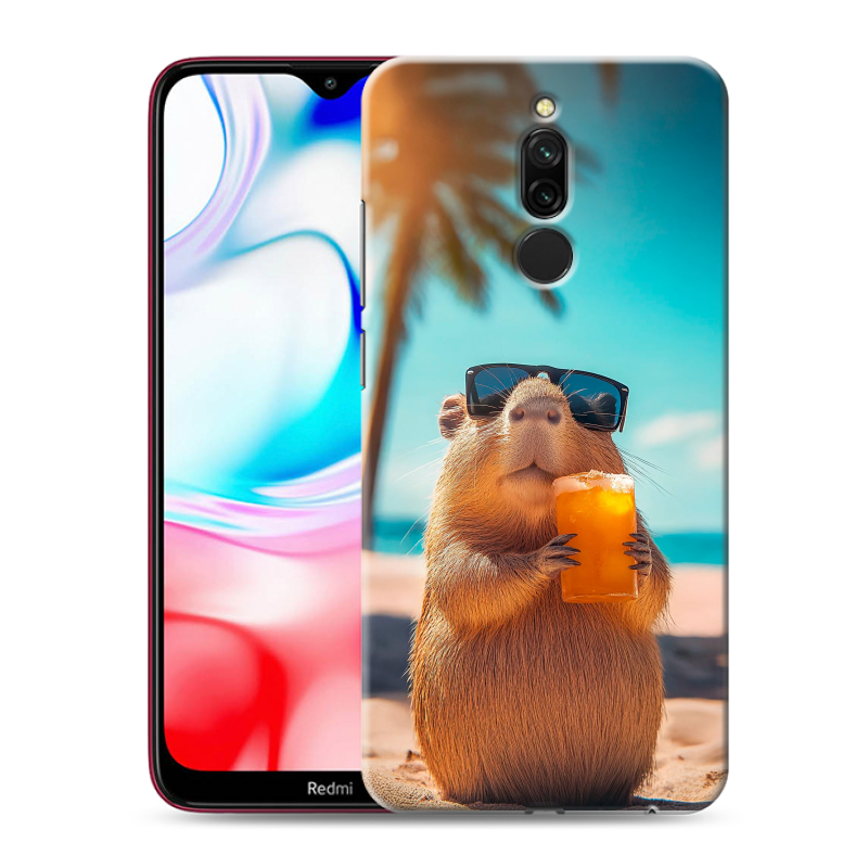 Силиконовый противоударный чехол на Xiaomi RedMi 8 с принтом Капибара Силиконовый противоударный чехол на Xiaomi RedMi 8 с принтом Капибара