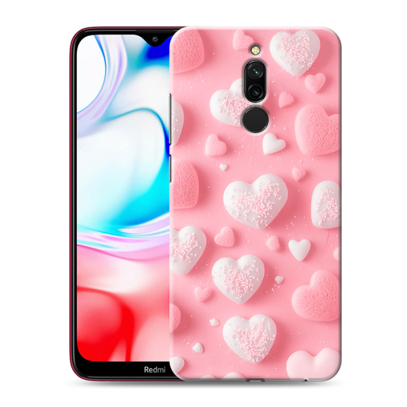 Силиконовый чехол на Xiaomi RedMi 8 с принтом Сердечки Силиконовый чехол на Xiaomi RedMi 8 с принтом Сердечки