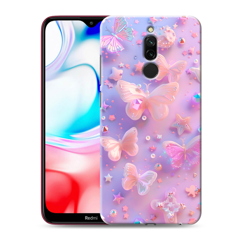 Силиконовый чехол на Xiaomi RedMi 8 с принтом Бабочки Силиконовый чехол на Xiaomi RedMi 8 с принтом Бабочки