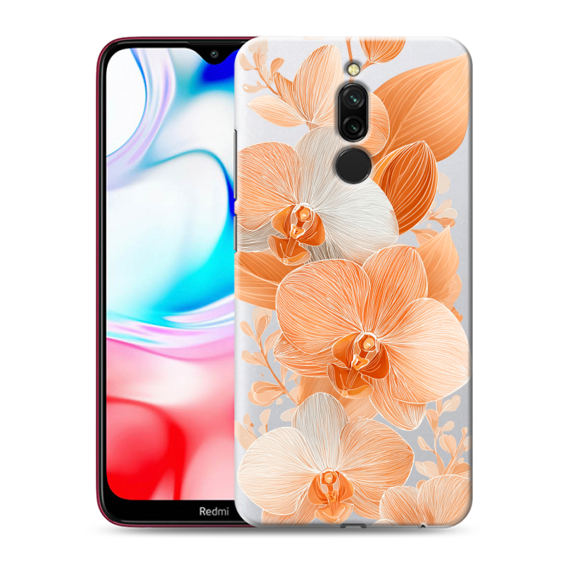Силиконовый противоударный чехол на Xiaomi RedMi 8 с принтом Бежевые цветы Силиконовый противоударный чехол на Xiaomi RedMi 8 с принтом Бежевые цветы