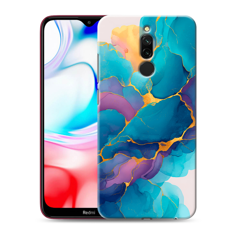 Силиконовый противоударный чехол на Xiaomi RedMi 8 с принтом Мрамор блестки Силиконовый противоударный чехол на Xiaomi RedMi 8 с принтом Мрамор блестки