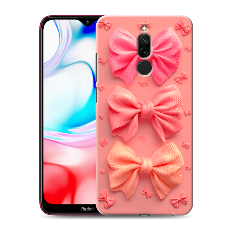 Силиконовый противоударный чехол на Xiaomi RedMi 8 с принтом Розовые бантики Силиконовый противоударный чехол на Xiaomi RedMi 8 с принтом Розовые бантики
