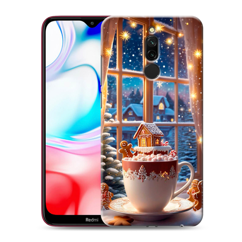Силиконовый противоударный чехол на Xiaomi RedMi 8 с принтом Новый год Силиконовый противоударный чехол на Xiaomi RedMi 8 с принтом Новый год