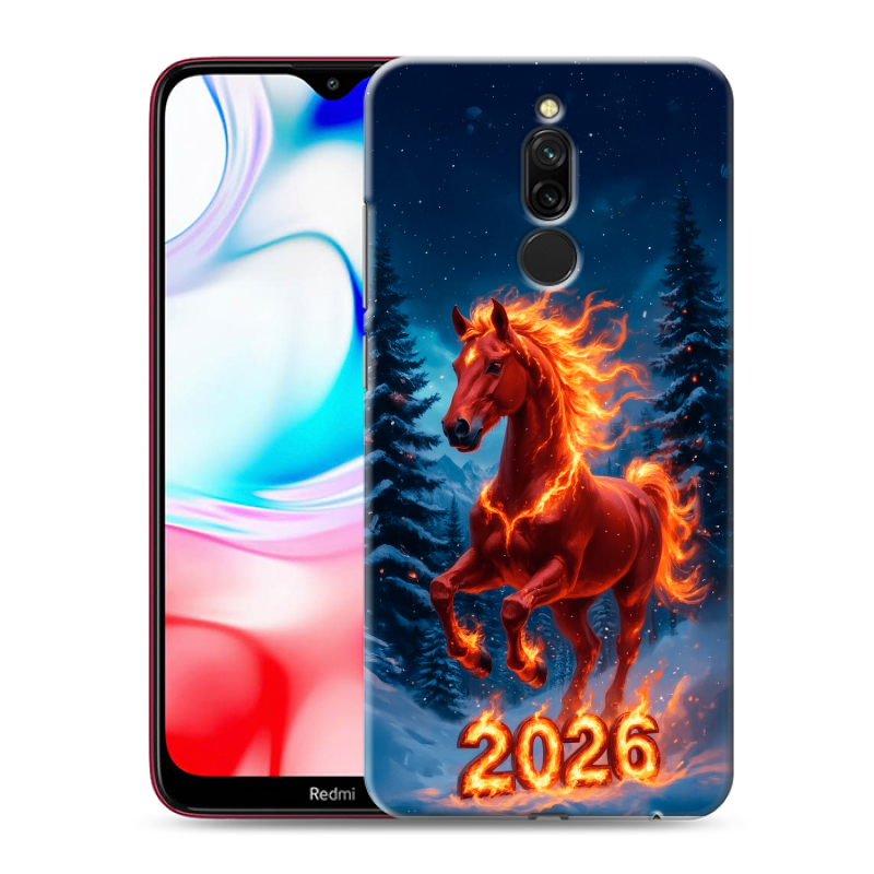 Силиконовый чехол на Xiaomi RedMi 8 с принтом Новый год коня Силиконовый чехол на Xiaomi RedMi 8 с принтом Новый год коня