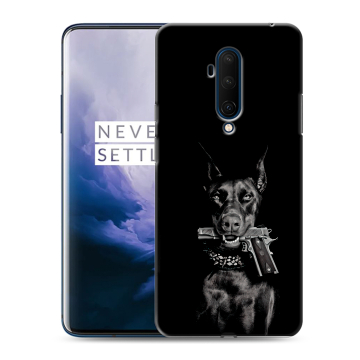 Силиконовый чехол на OnePlus 7T Pro с принтом Доберман и пистолет