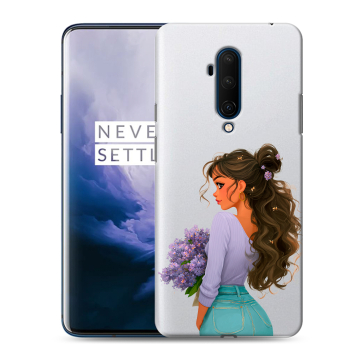 Силиконовый чехол на OnePlus 7T Pro с принтом девушка цветы