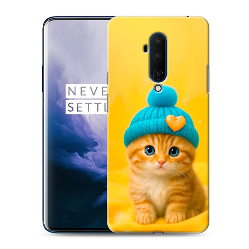 Пластиковый чехол на OnePlus 7T Pro с принтом Котенок в шапке Пластиковый чехол на OnePlus 7T Pro с принтом Котенок в шапке