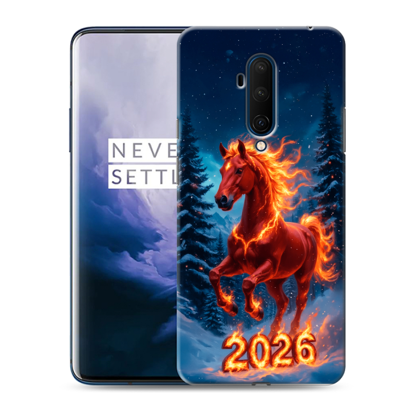 Пластиковый чехол на OnePlus 7T Pro с принтом Новый год коня Пластиковый чехол на OnePlus 7T Pro с принтом Новый год коня