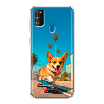 Силиконовый чехол на Samsung Galaxy M30s с принтом Корги на скейте Силиконовый чехол на Samsung Galaxy M30s с принтом Корги на скейте