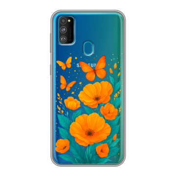 Силиконовый чехол на Samsung Galaxy M30s с принтом цветы бабочки Силиконовый чехол на Samsung Galaxy M30s с принтом цветы бабочки