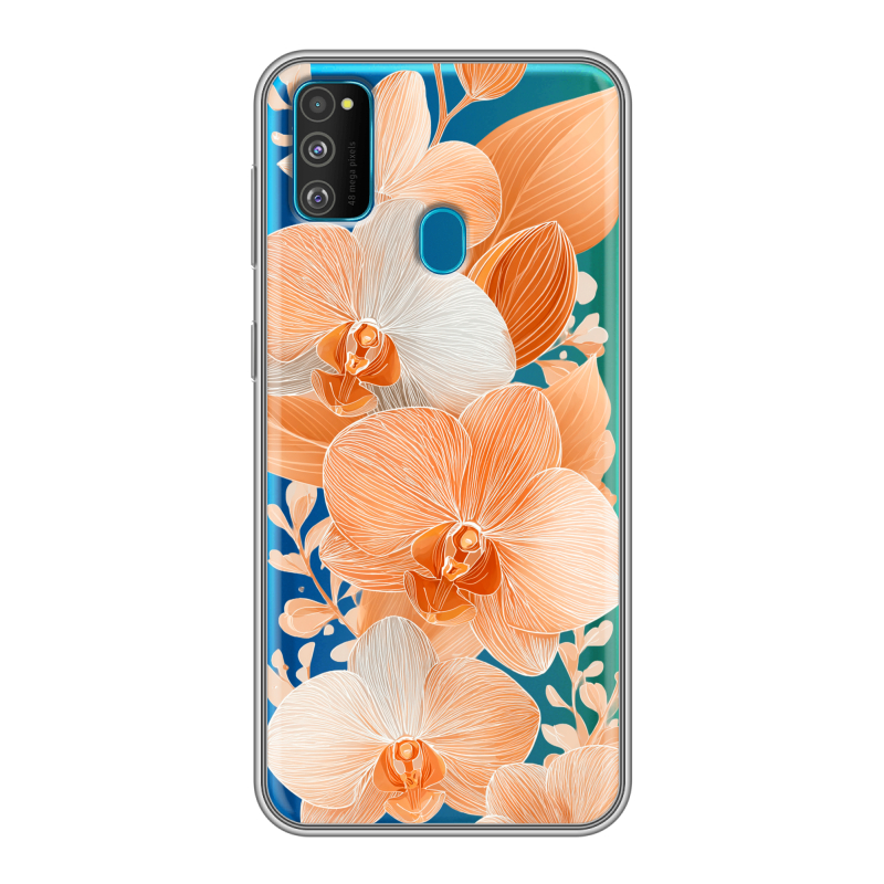 Силиконовый чехол на Samsung Galaxy M30s с принтом Бежевые цветы Силиконовый чехол на Samsung Galaxy M30s с принтом Бежевые цветы