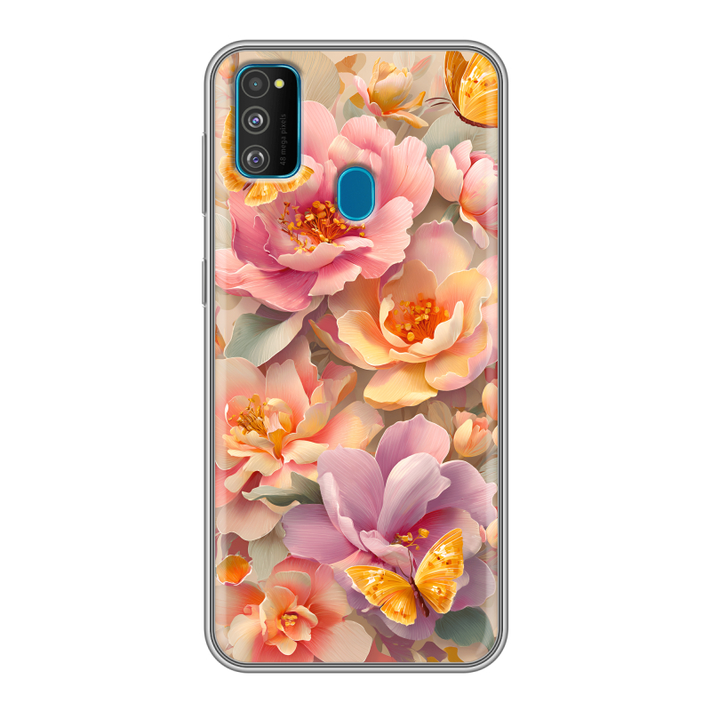 Силиконовый чехол на Samsung Galaxy M30s с принтом Цветы и бабочки Силиконовый чехол на Samsung Galaxy M30s с принтом Цветы и бабочки