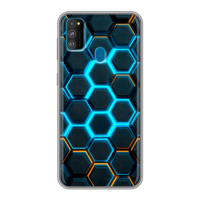 Силиконовый противоударный чехол на Samsung Galaxy M30s с принтом Неоновые соты Силиконовый противоударный чехол на Samsung Galaxy M30s с принтом Неоновые соты