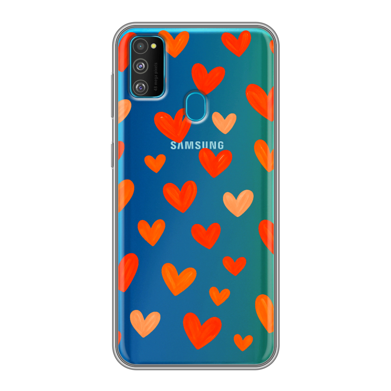 Силиконовый противоударный чехол на Samsung Galaxy M30s с принтом Сердечки Силиконовый противоударный чехол на Samsung Galaxy M30s с принтом Сердечки
