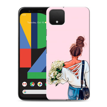 Силиконовый чехол на Google Pixel 4 XL с принтом Девушка и букет