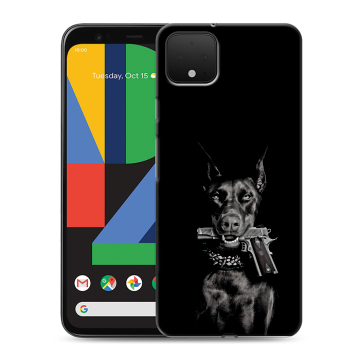 Силиконовый чехол на Google Pixel 4 XL с принтом Доберман и пистолет