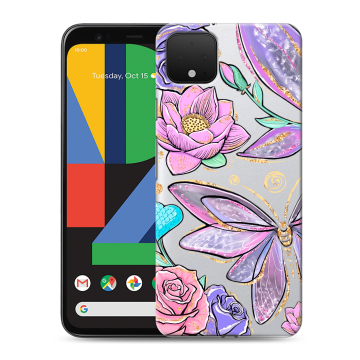 Силиконовый чехол на Google Pixel 4 XL с принтом Бабочки и цветы Силиконовый чехол на Google Pixel 4 XL с принтом Бабочки и цветы