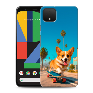 Силиконовый чехол на Google Pixel 4 XL с принтом Корги на скейте