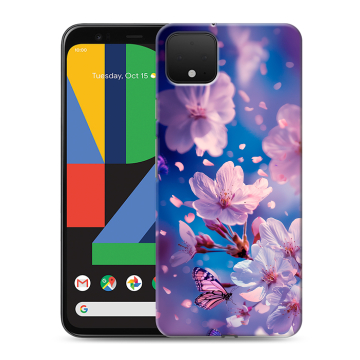 Силиконовый чехол на Google Pixel 4 XL с принтом цветы бабочки Силиконовый чехол на Google Pixel 4 XL с принтом цветы бабочки