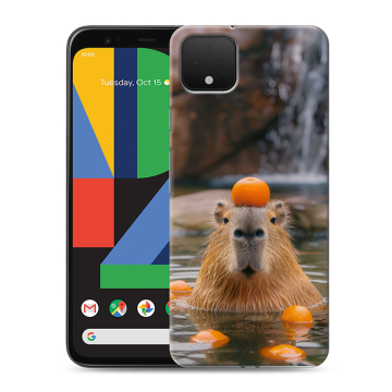 Силиконовый чехол на Google Pixel 4 XL с принтом Капибара с апельсином