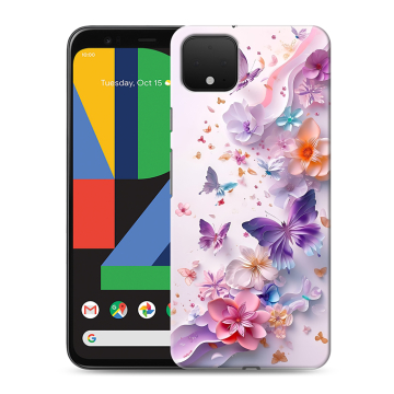 Силиконовый чехол на Google Pixel 4 XL с принтом цветы бабочки Силиконовый чехол на Google Pixel 4 XL с принтом цветы бабочки