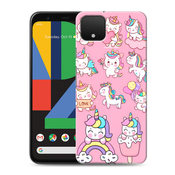 Силиконовый чехол на Google Pixel 4 XL с принтом Единороги и радуга